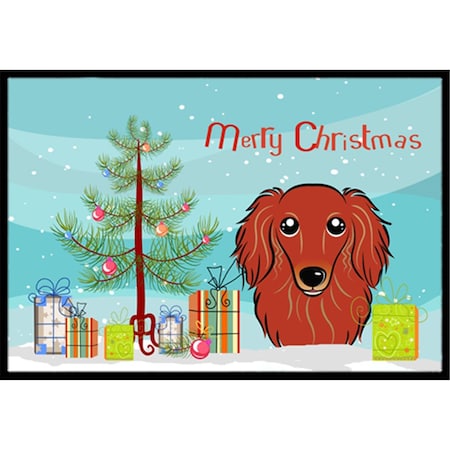 Carolines Treasures Christmas Tree and Longhair Red Dachshund Indoor or Outdoor Mat- 18 x 27 BB1586MAT